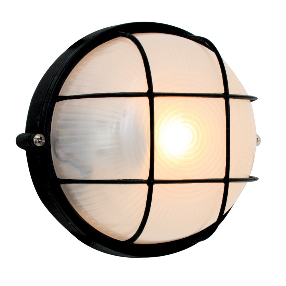Eurolux Round Bulkhead Light - Small, Aluminum, Black with Grid - Model B53B
